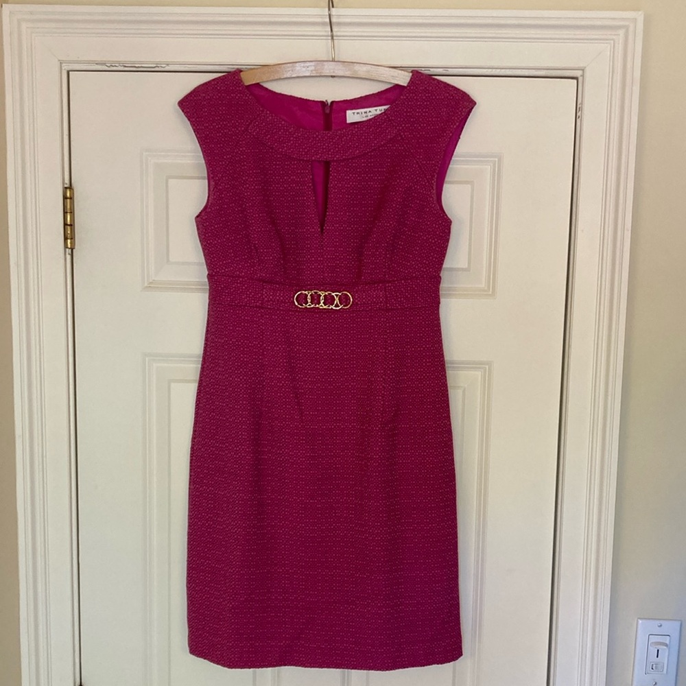 Trina Turk - Sleeveless Pink Tweed Dress with Lace Hem
